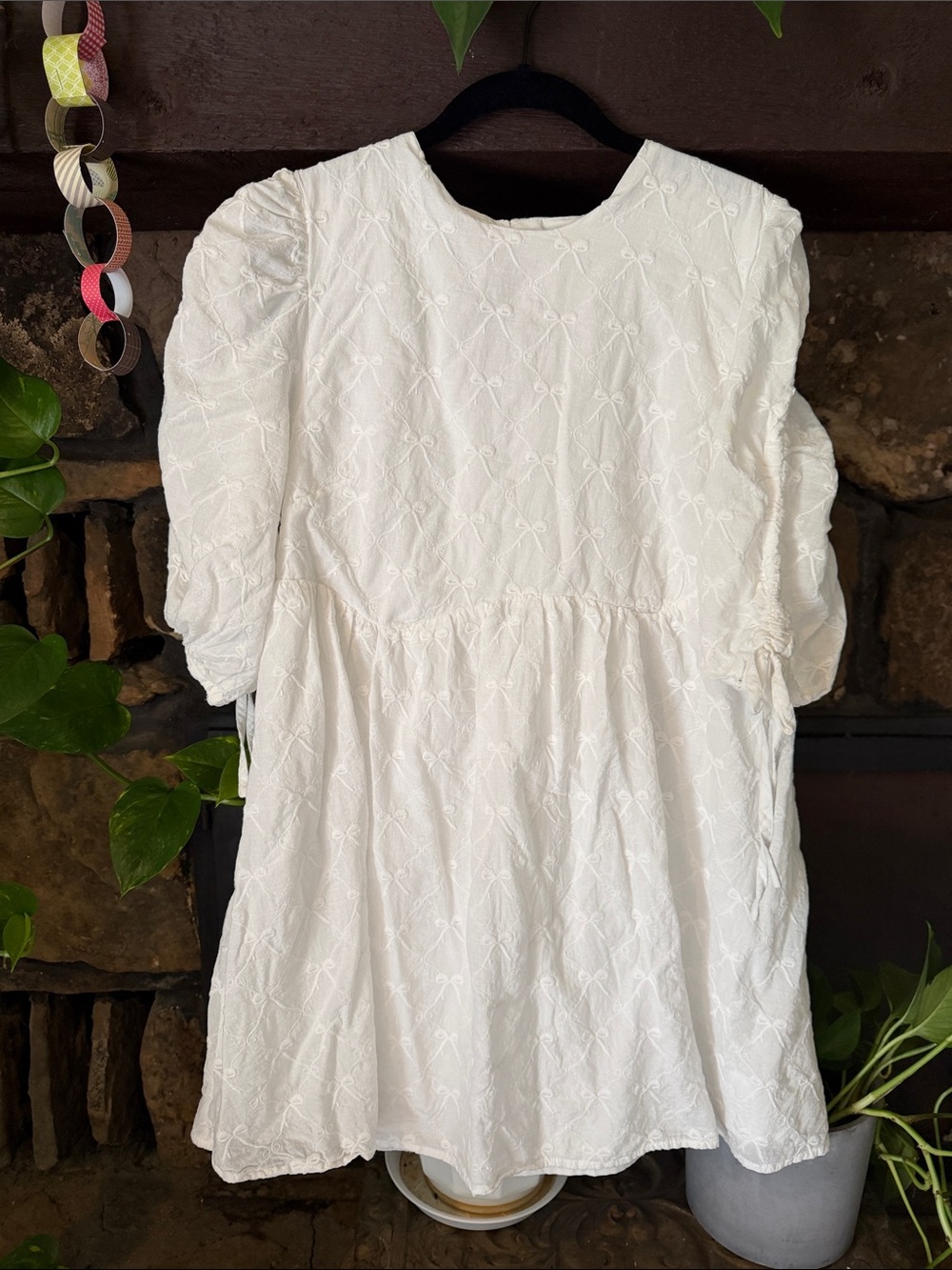 NWOT Promesa White Mini Dress with Embroidered Bows